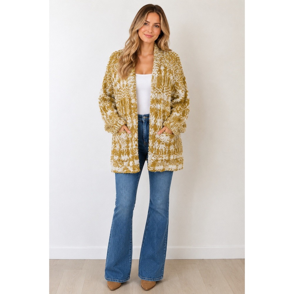 Moth Anthropology XS/S Chunky Knit Open Front Cardigan Mustard Very Oversized